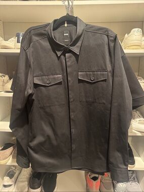 BOSS Men's Black Lightweight Shirt Jacket